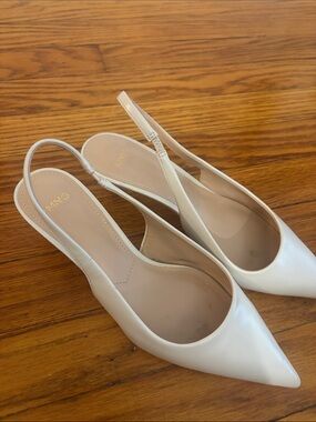 Mango Ivory Pointed Slingback Pumps